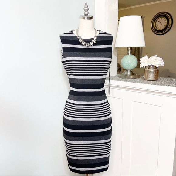 Calvin Klein Striped Sheath Dress Black & Gray Size 2 XS Nwt - Picture 2 of 11